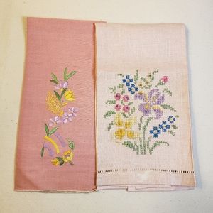2 Vintage pink tea towels